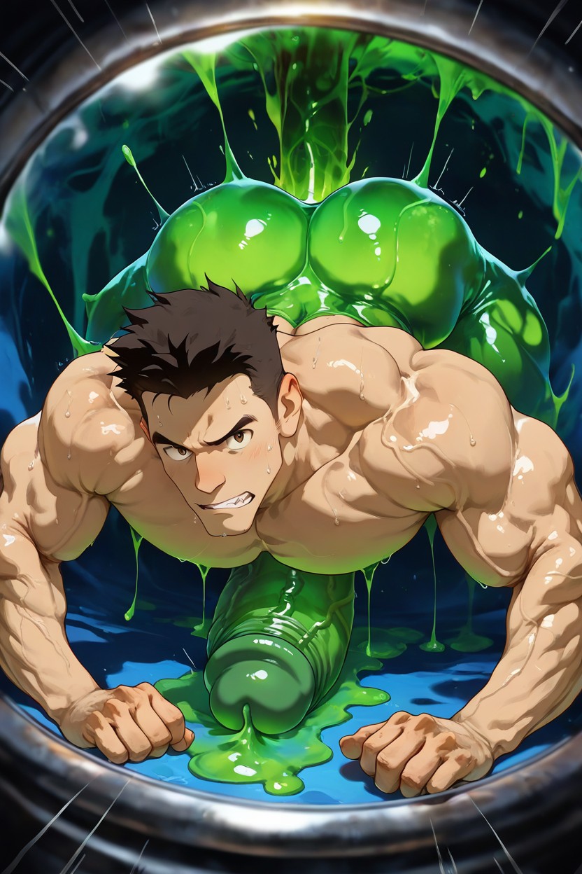Three-quarter View, Flabby Skin, Oversized Muscles AI Gay Porn