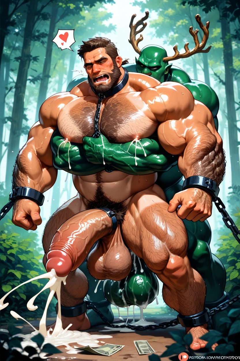 Being Grouped From Behind, Fat But Hyper Muscular, A Handsome Manly Incredibly Hairy Bearded Tanned Bara Rough Man Fucking A Man In The Ass AI Gay Porn