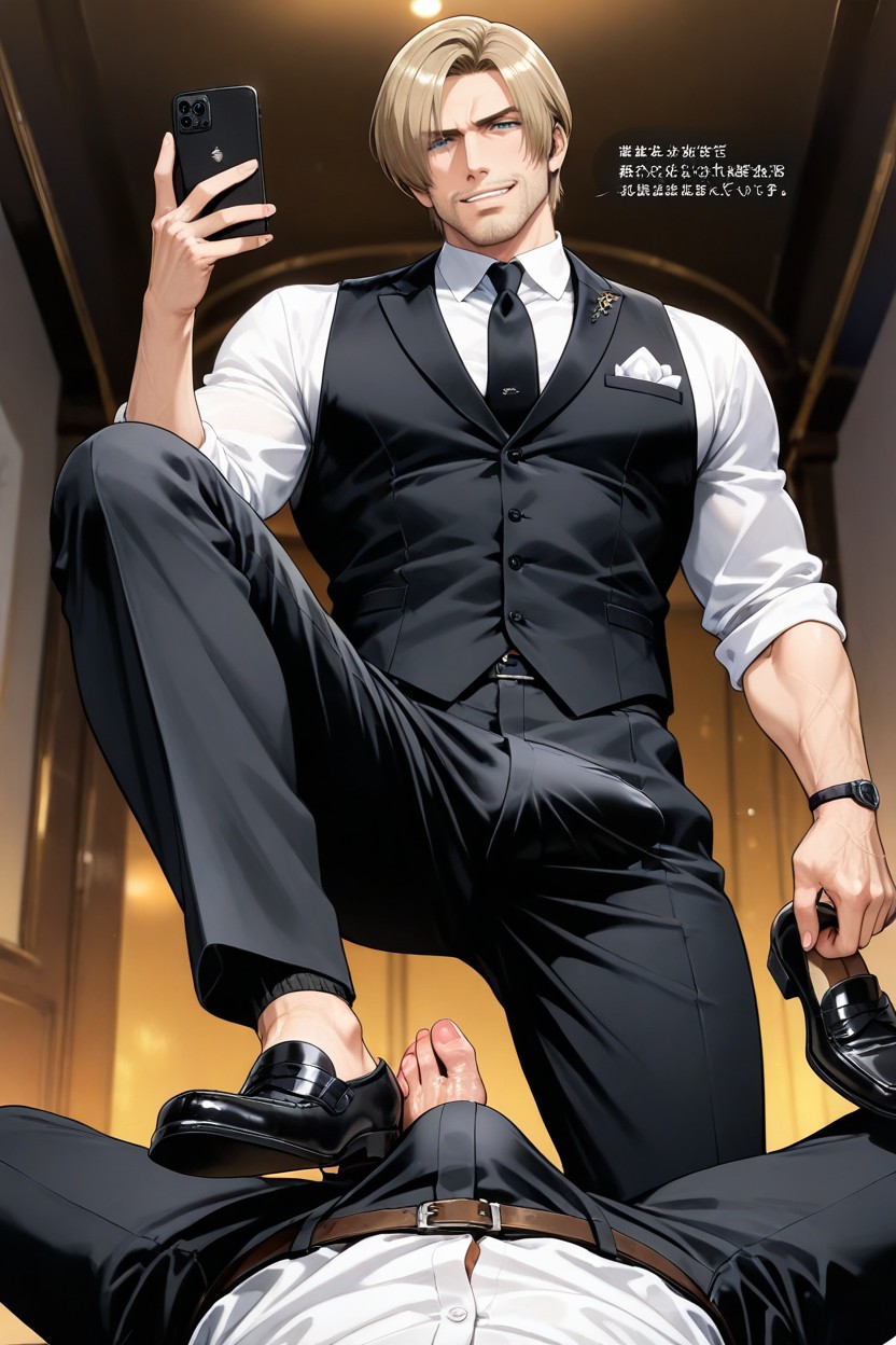 Smirking Horny Face, Standing, Black Tie AI Gay Porn