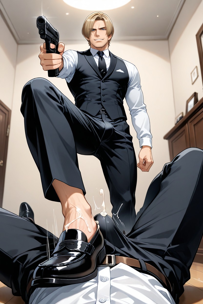 White Button Down Shirt, Black Tie, Clean Shaven Face AI Gay Porn