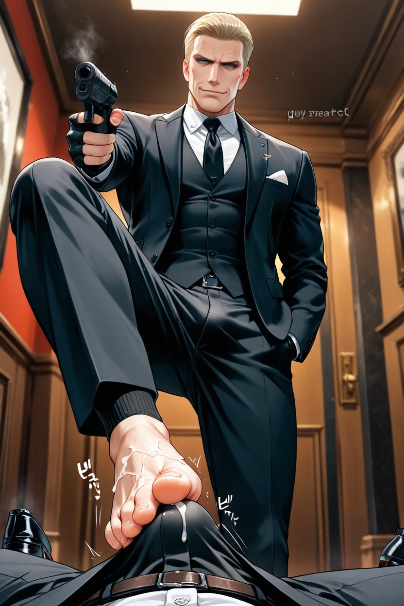 Pointing Gun At The Viewer Camera Pov, Standing, Clean Shaven Face AI Gay Porn