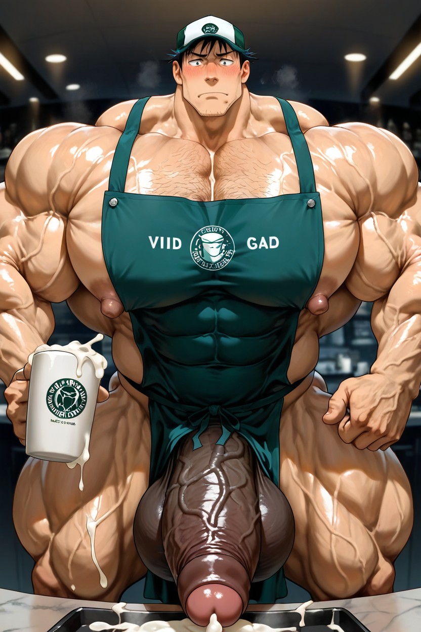 Oversized Muscles, Penis On Top Of The Cup, Enormous Bulging Chest And Arms AI Gay Porn