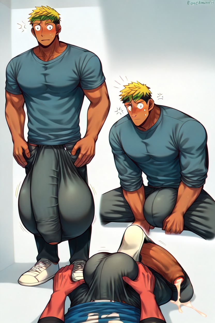 In Color, Looking Down Surprised At Penis, Impossibly Long And Thick Hyper Cock AI Gay Porn