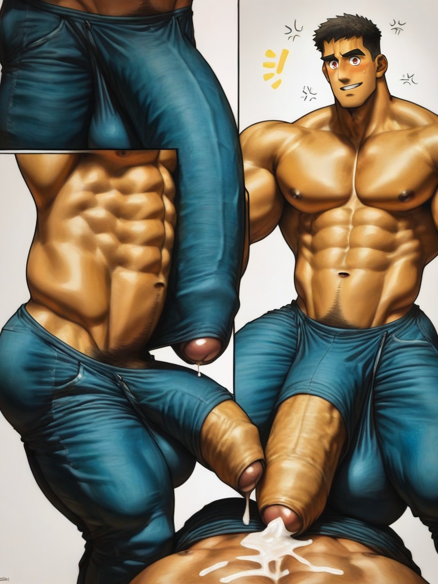 Gay, Cum All Over Chest And Face, Masculine AI Gay Porn