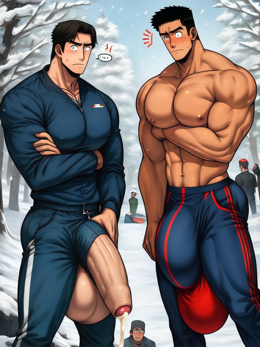 Males Only, Many Giant Uncut Hyper Cocks, Beitemian Art Style AI Gay Porn