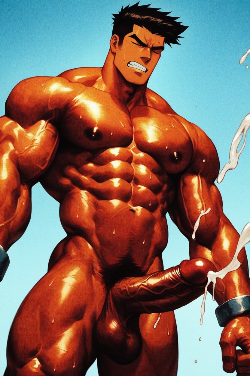 Reddish Black Skin, Veins Stood Out On The Surface, Sperm Splatters In All Directions AI Gay Porn