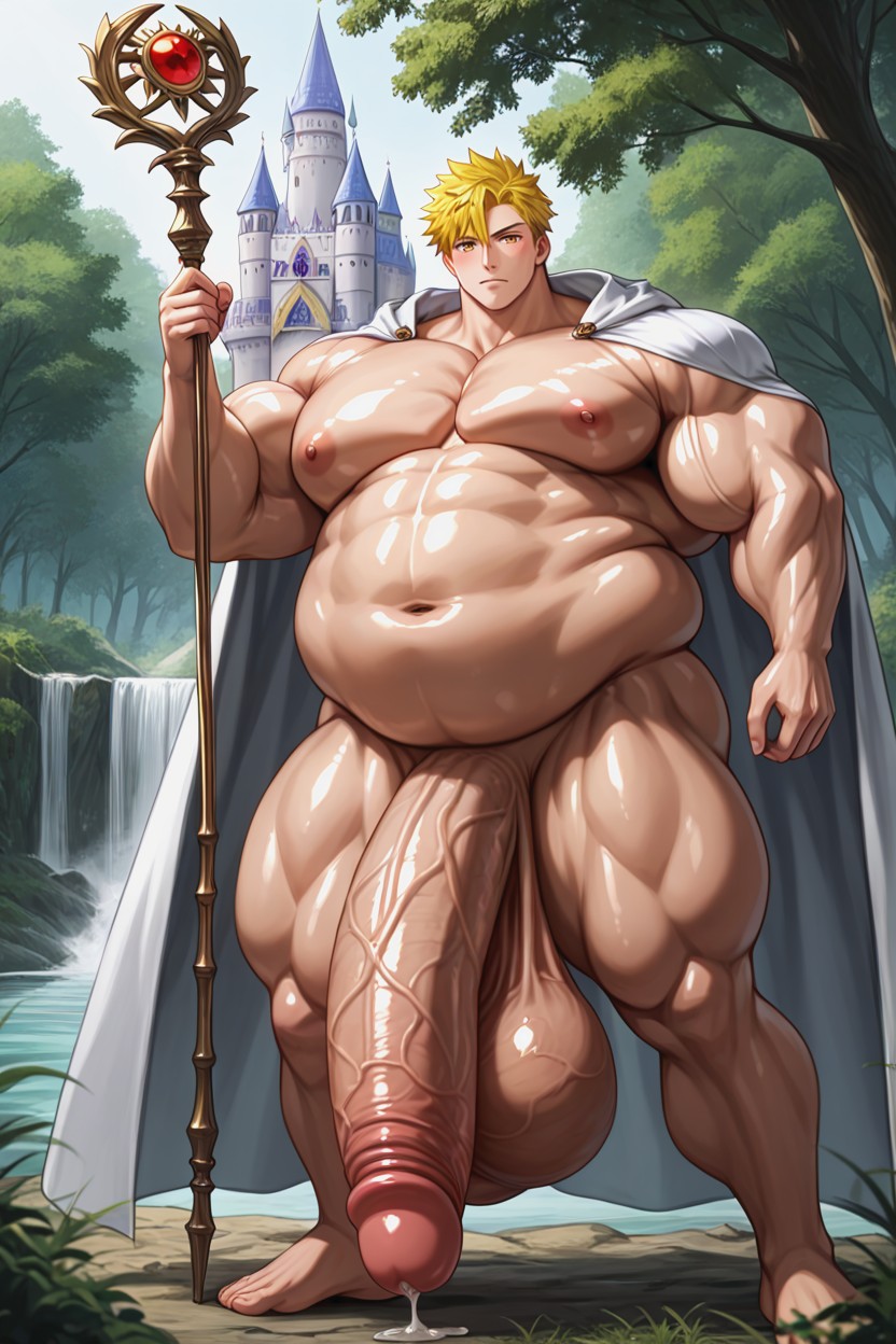 Hyper Huge Bulging Testicles, Cape, Oiled Skin AI Gay Porn