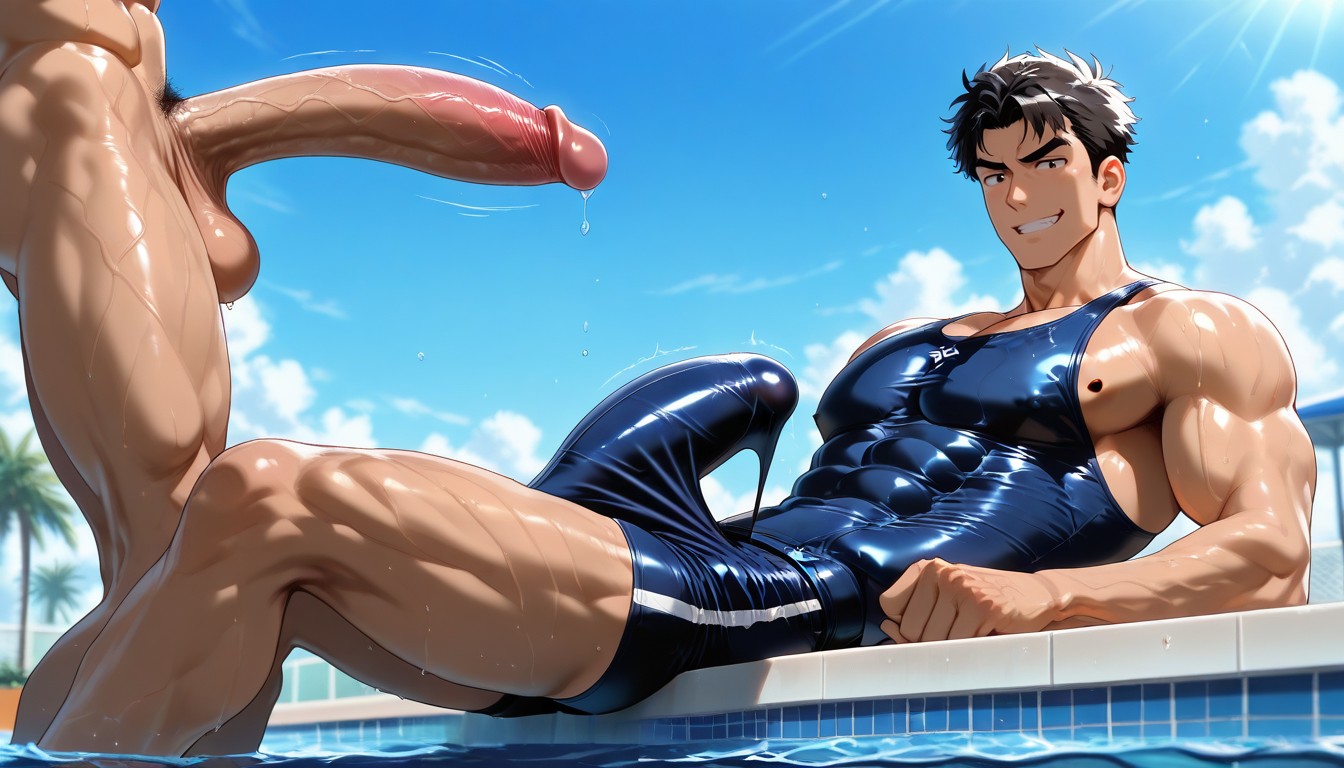 Fit, Penis Under Swimsuit, Penis Bigger Than Body AI Gay Porn