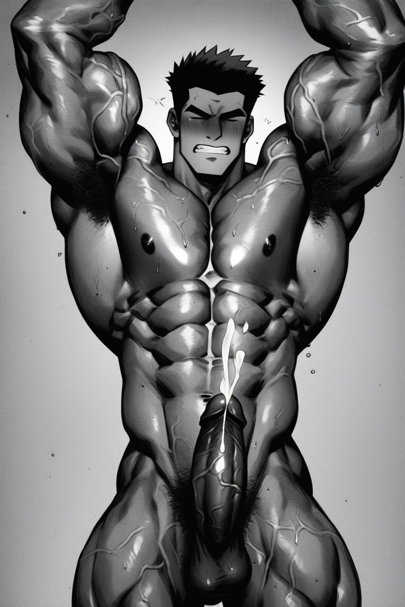 Gigantic, Oversized Muscles, With His Limbs Spread Out AI Gay Porn