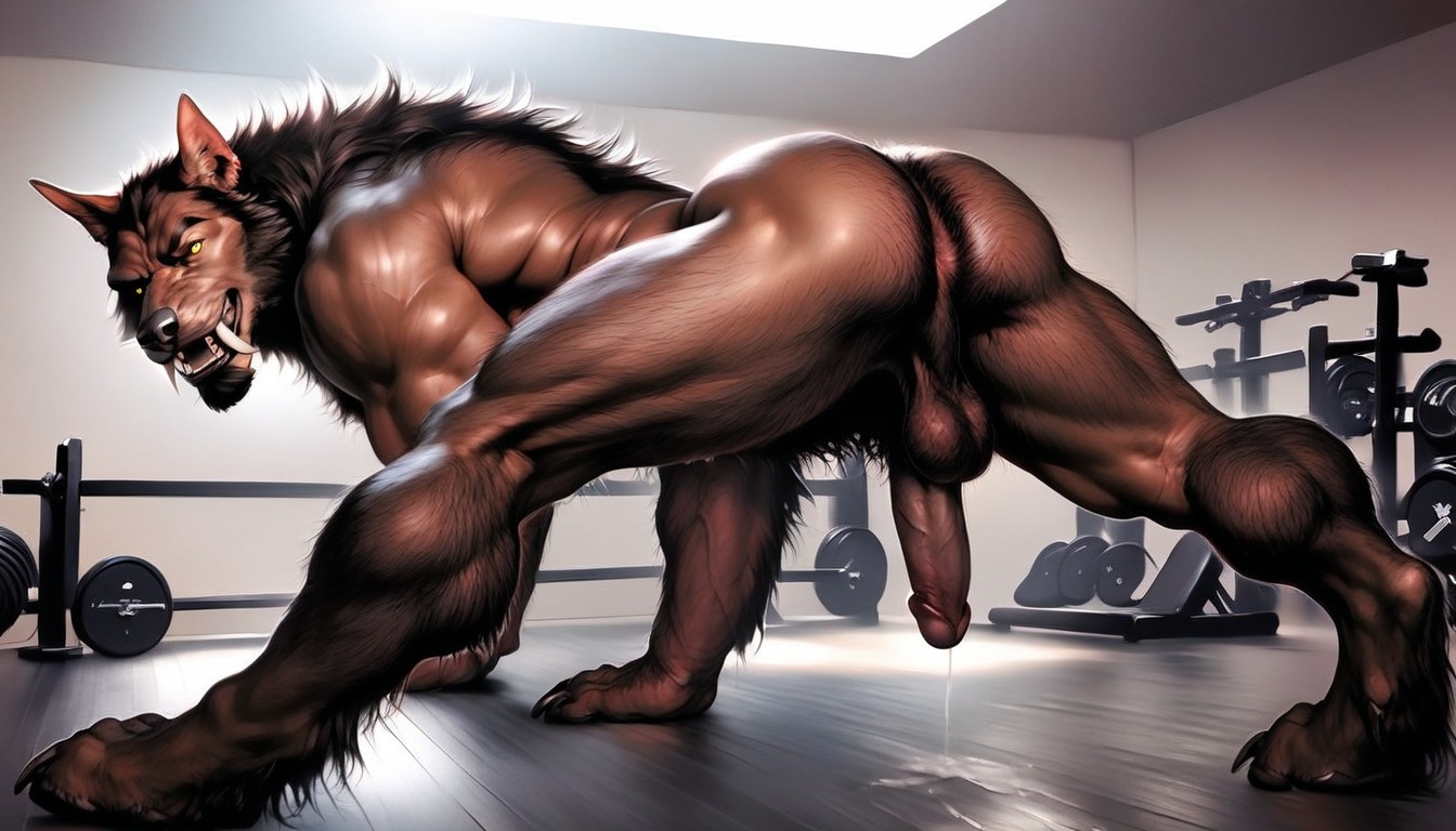 Intense Wild Expression, Rear View, Oversized Muscles AI Gay Porn