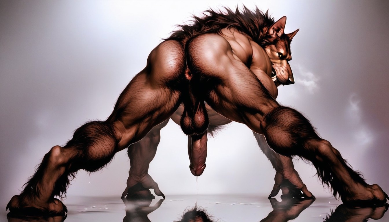 Werewolf Laying In A Gym, Average Hairy Balls, Brown Fur Is Everywhere On The Werewolf’s Body AI Gay Porn