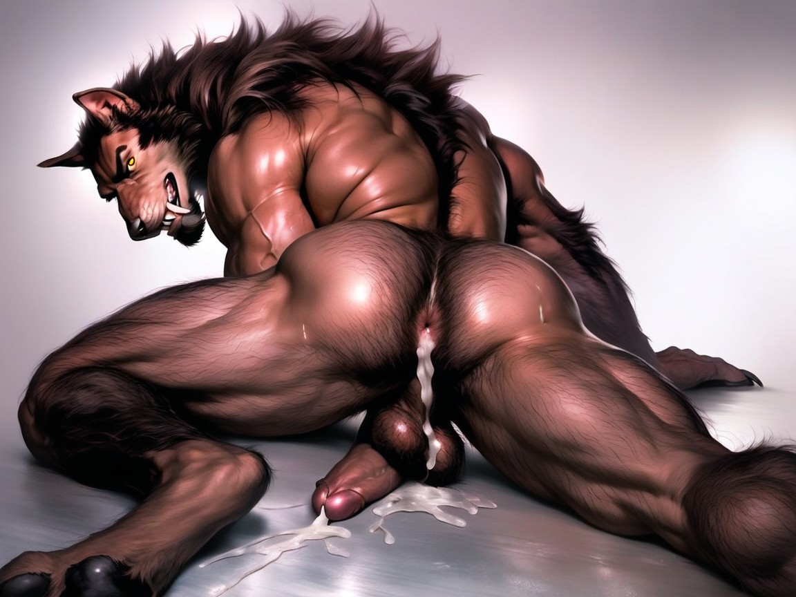 Hairy Muscular Wolflike Body, Werewolf Has A Massive Oversized Muscular Torso, Oversized Muscles AI Gay Porn