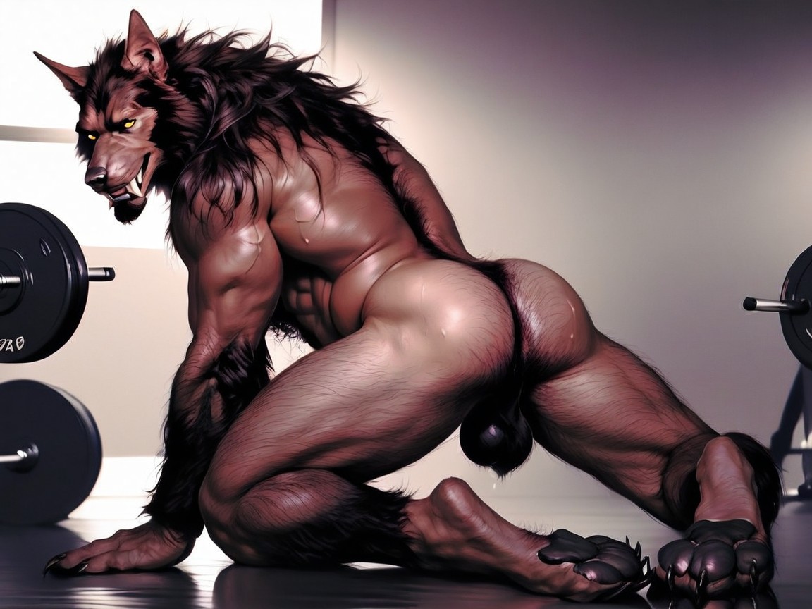 Thick Body Hair, Finely Detailed Werewolf, Finely Detailed Brown Fur Porno IA Gay
