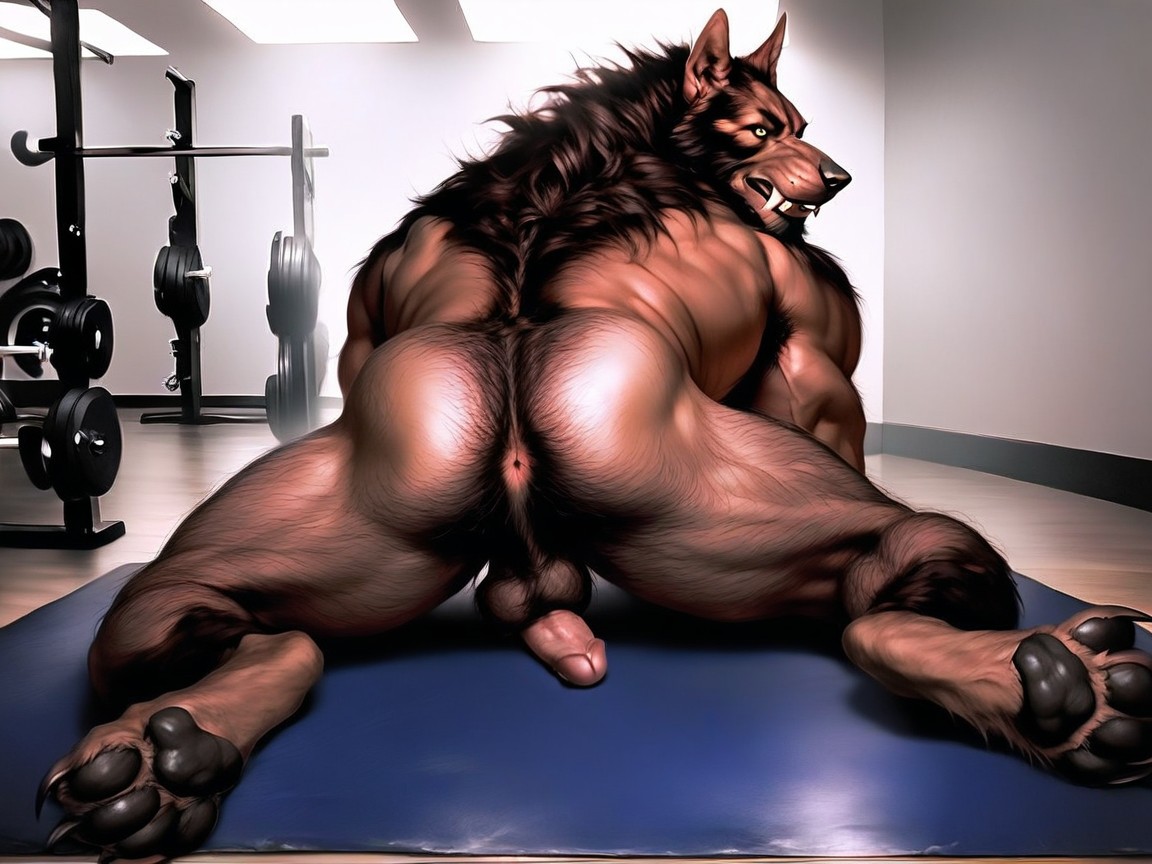 Werewolf’s Buttocks Spread, Massive Wolflike Upper Body, Werewolf Face Is Detailed And Realistic AI同性戀黃片