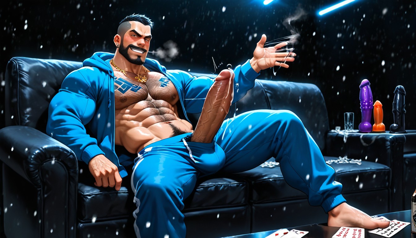Abs Visible, God Of Chaos As Rugged Aggressive Latino Gangster, Piercings Pornografia gay com IA