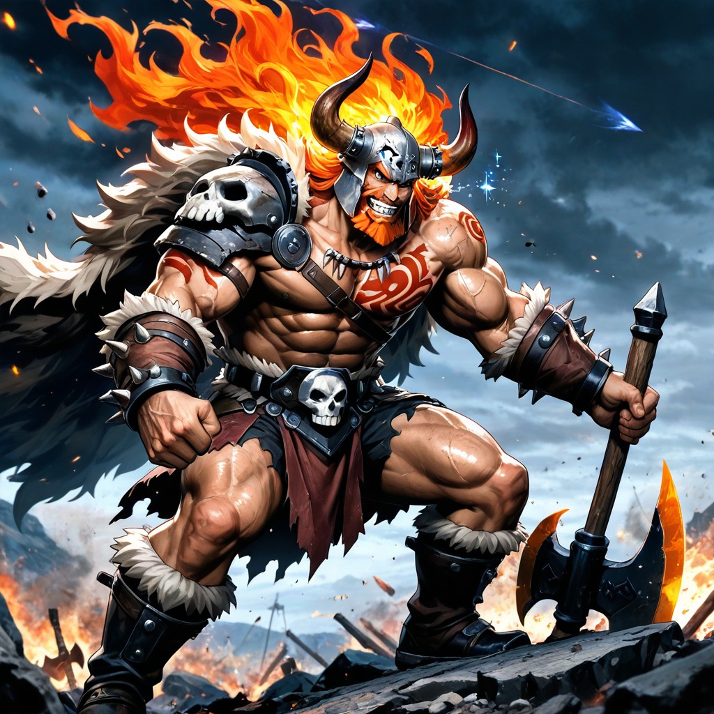 Wearing Ahorned White-skull Helmet, He's Wielding A Big Rusty-axe, Fur Cloak ゲイAIポルノ