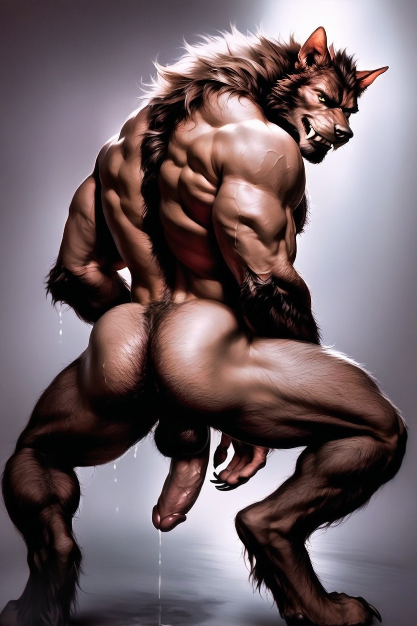 Werewolf’s Buttocks Spread, Werewolf Face Is Detailed And Realistic, Spread Legs Porno IA Gay