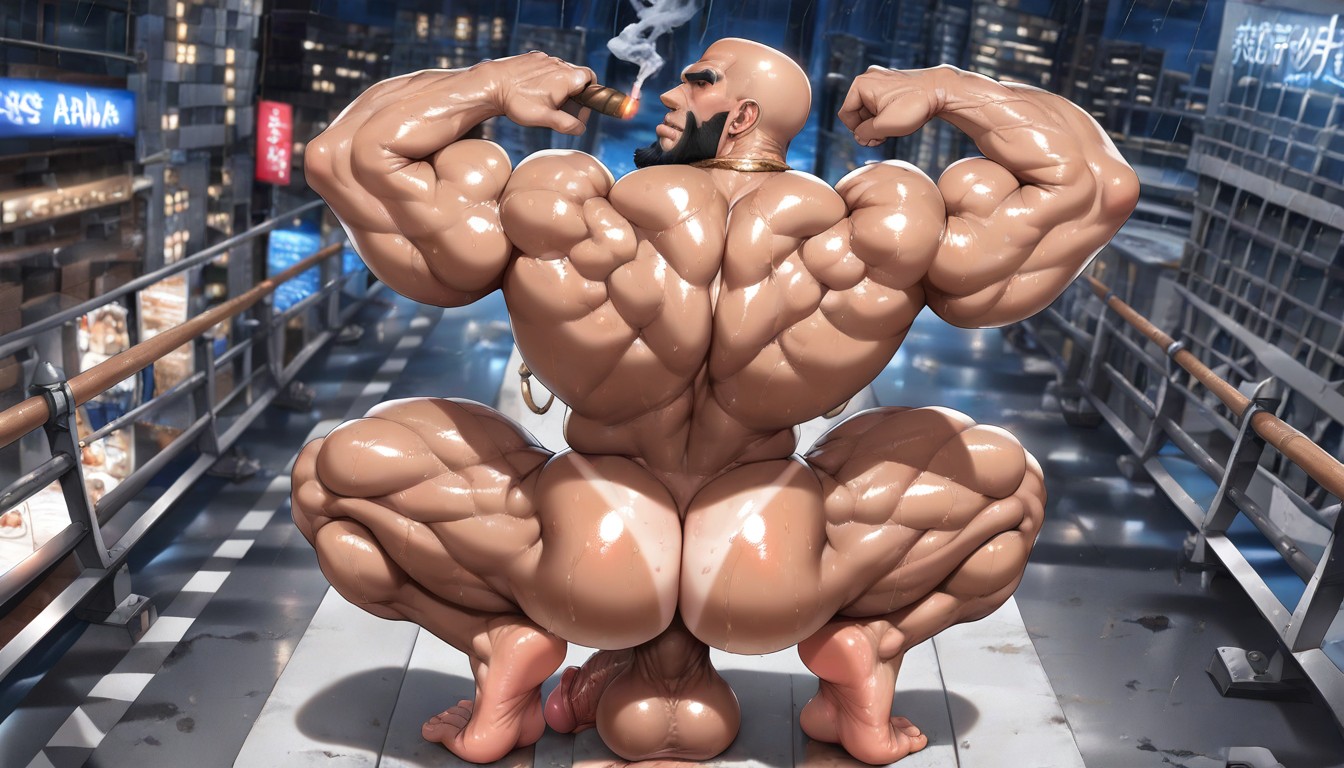 Smoking Cigar, Huge Balls, Dark Tanned Skin AI Gay Porn