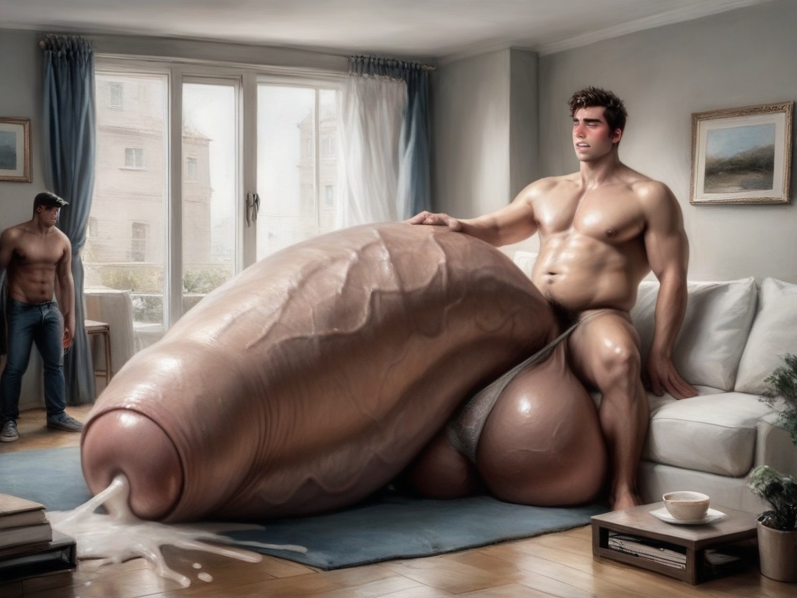 음모, 벌거벗은, 혼란스러운 얼굴 게이 AI 포르노