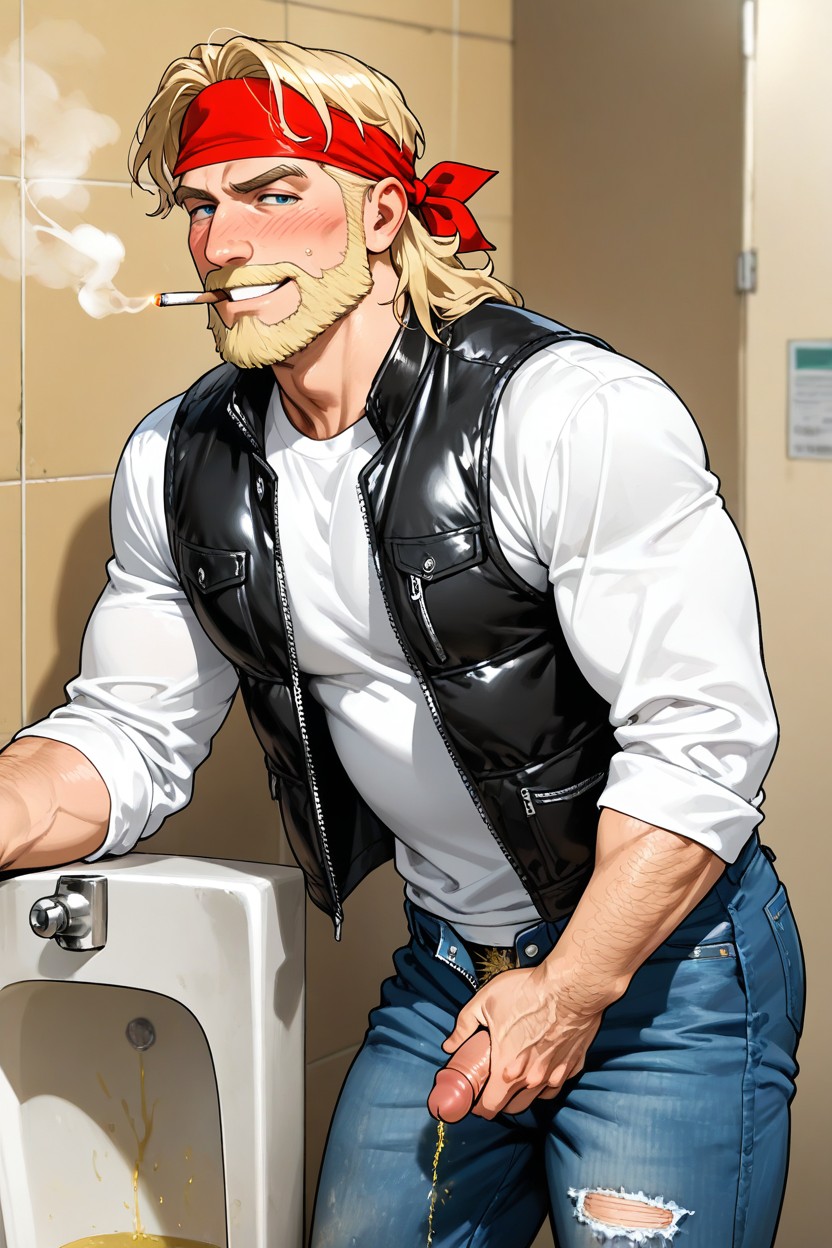 Side View, Holding Lit Cigarette In Mouth, Male Faggot ゲイAIエロ