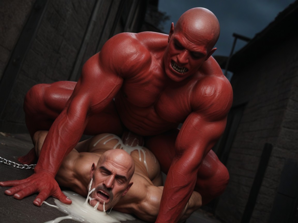 De Haut En Bas, Wide Open Asshole, Bald Man Takes Hard Anal Pounding From Red Devil Demon Scary Monster Porno IA Gay
