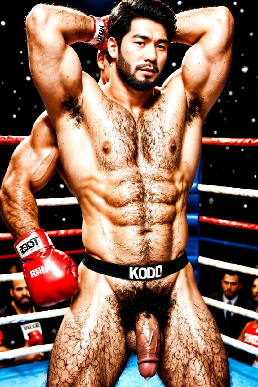 Bushy Armpits Hair, Wearing Just Boxing Gloves Masturbating, Hairy Balls ゲイAIポルノ