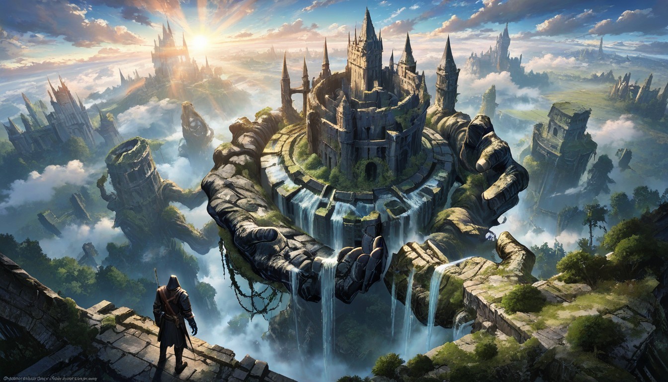 Dark Fantasy Architecture, Sun Rays Through Clouds, Dramatic Lighting Porno IA Gay