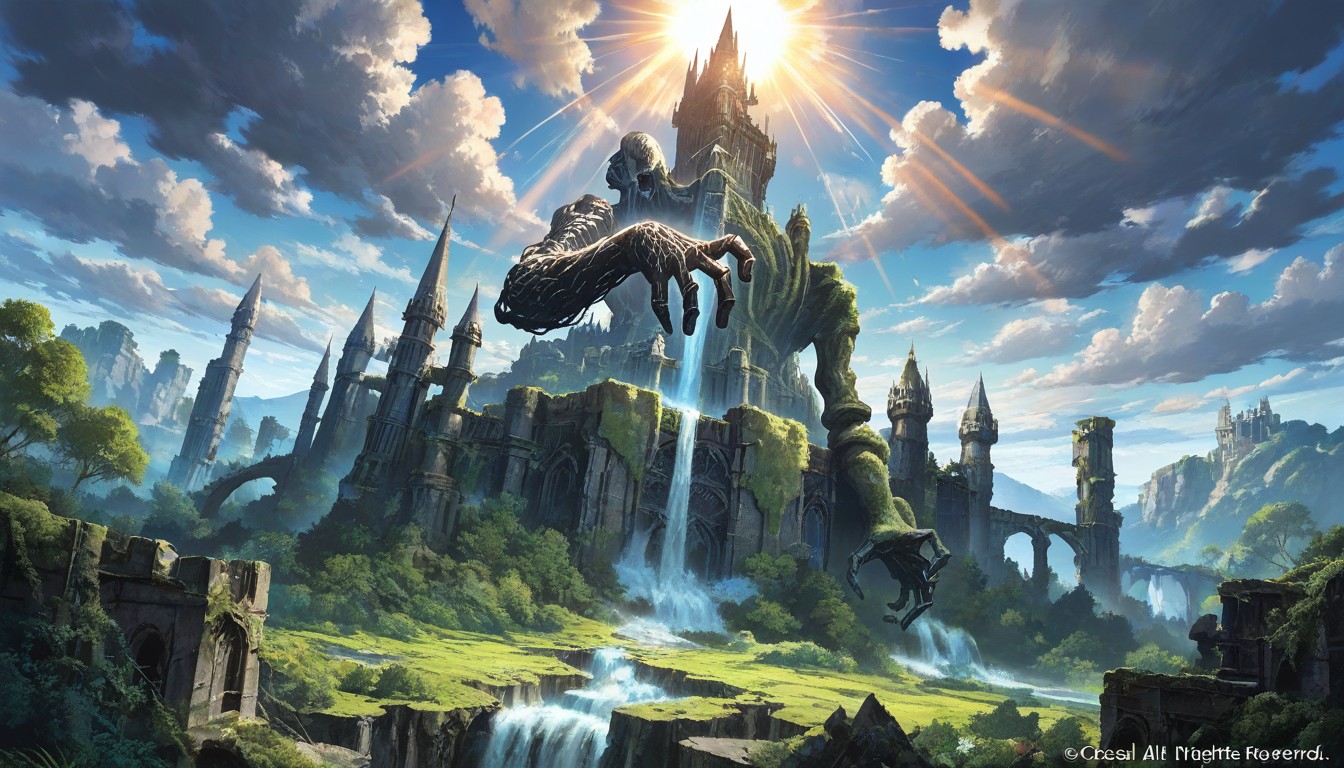Dramatic Lighting, Giant Hand Emerging From Ground, Dark Fantasy Architecture ゲイAIポルノ