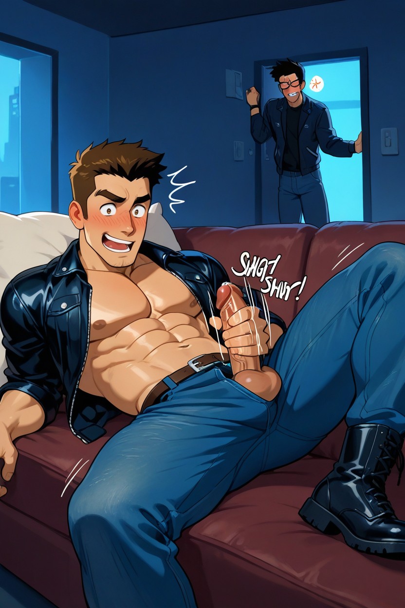 Sound Effects, Wearing Blue Jeans, Dimly Lit 게이 AI 포르노