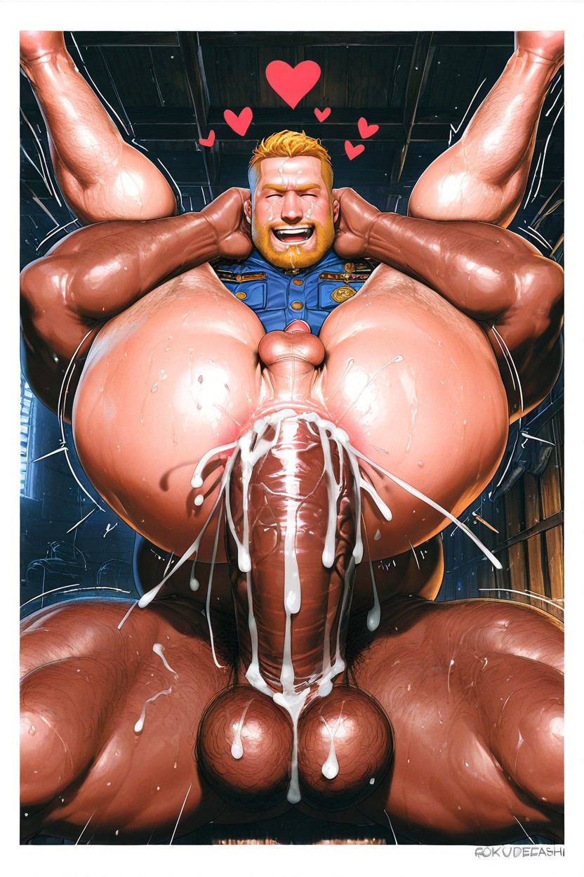 두꺼운 체형, Cum Exploding From Ass, 금색 게이 AI 포르노