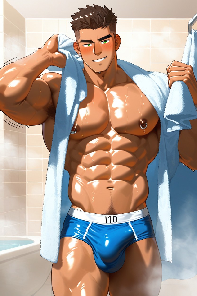 Wet Clothes, 肌肉型, Messy Dark Brown Hair AI同性戀黃片