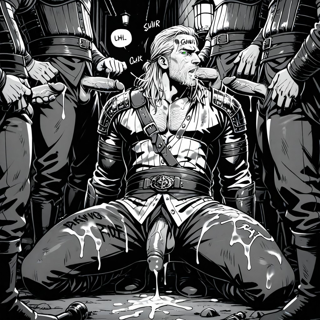 Blowjob, One Man Gets Fucked By Several Big Muscular Men, Witcher Leather Armor Porno IA Gay