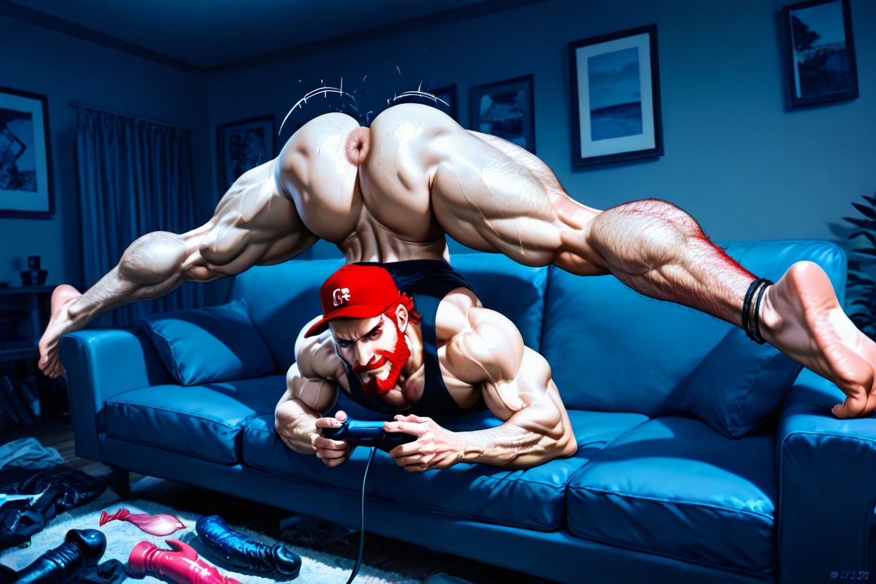 Ankle Bracelet, Black Stringer Tank Top, Legs Spread And In Air ИИ гей порно