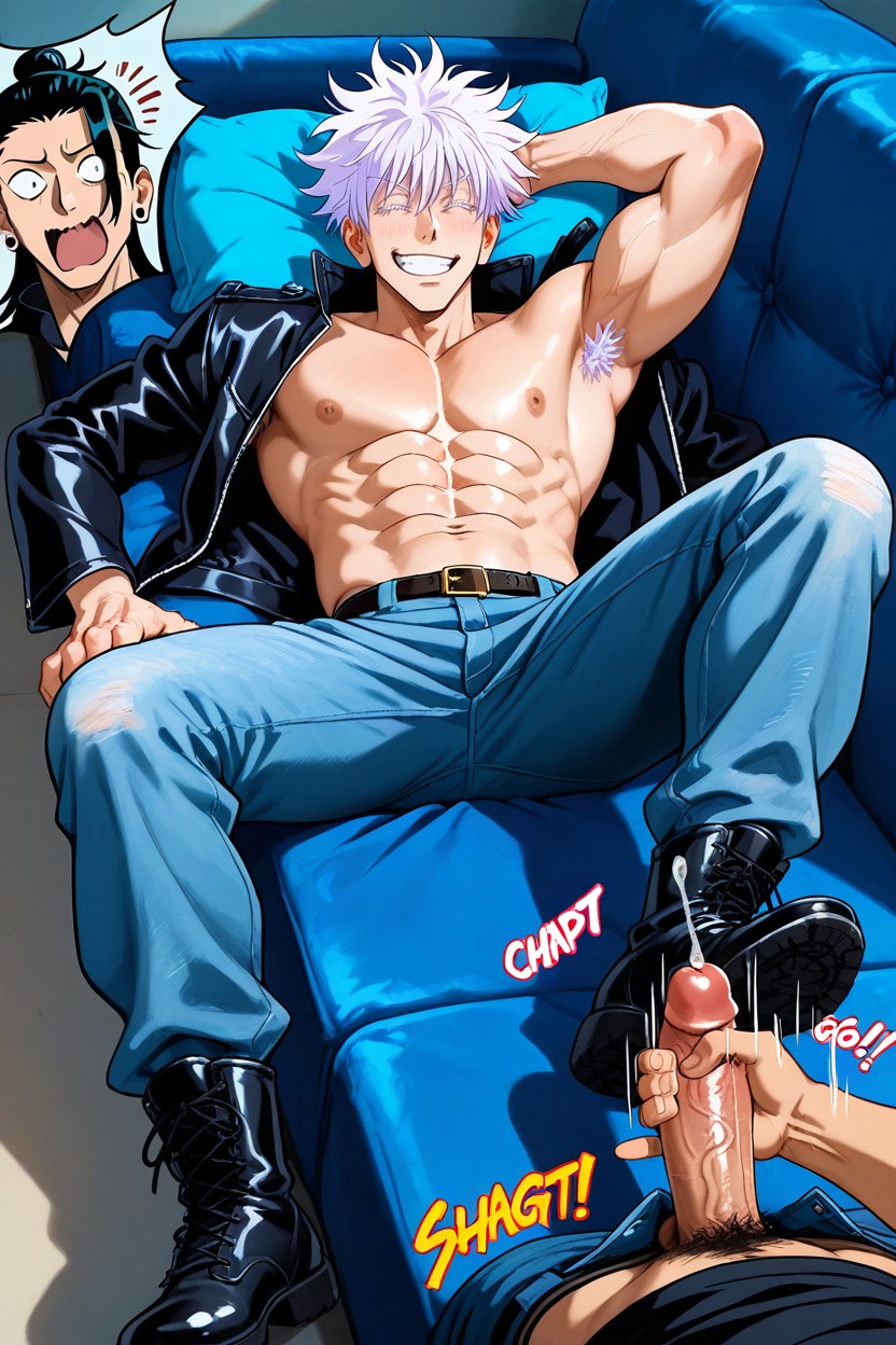 Male, Wearing Blue Jeans, Reach Across Handjob AI同性戀黃片