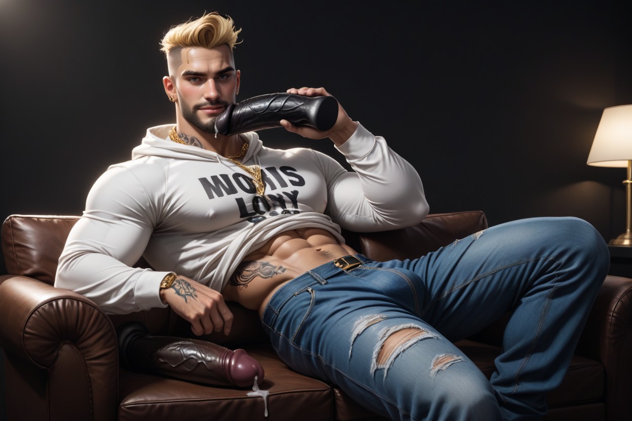 Pulling Down Sweatpants, Dios Del Caos Como Vergón, Pile Of White Powder On Tip Of Cock ゲイAIポルノ