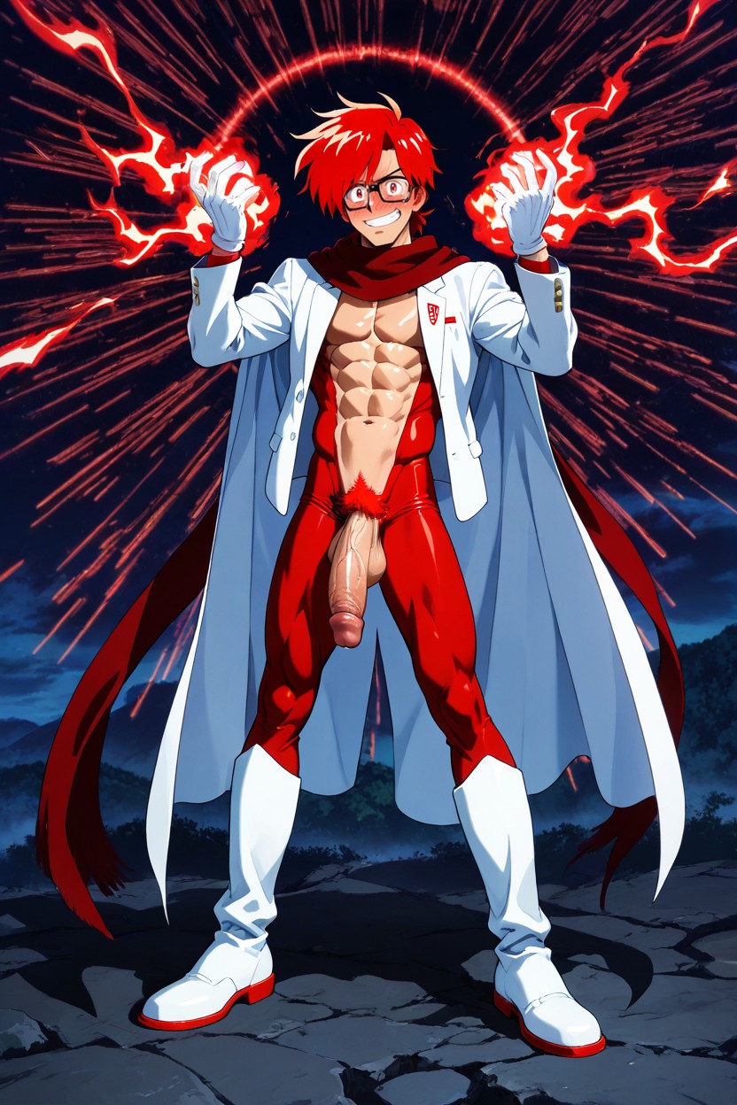 Glowing Red Thunder In Hands, Curved Penis, Excited 게이 AI 포르노