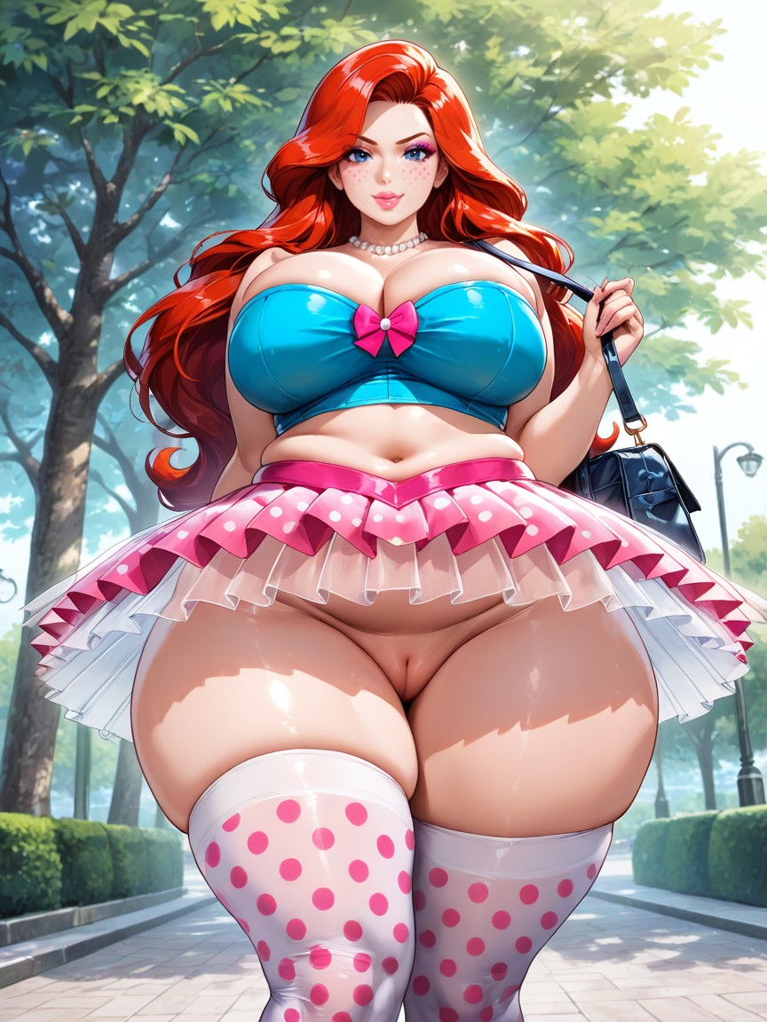 Smiling, Rounded Big Breasts, No Panties AI Gay Porn