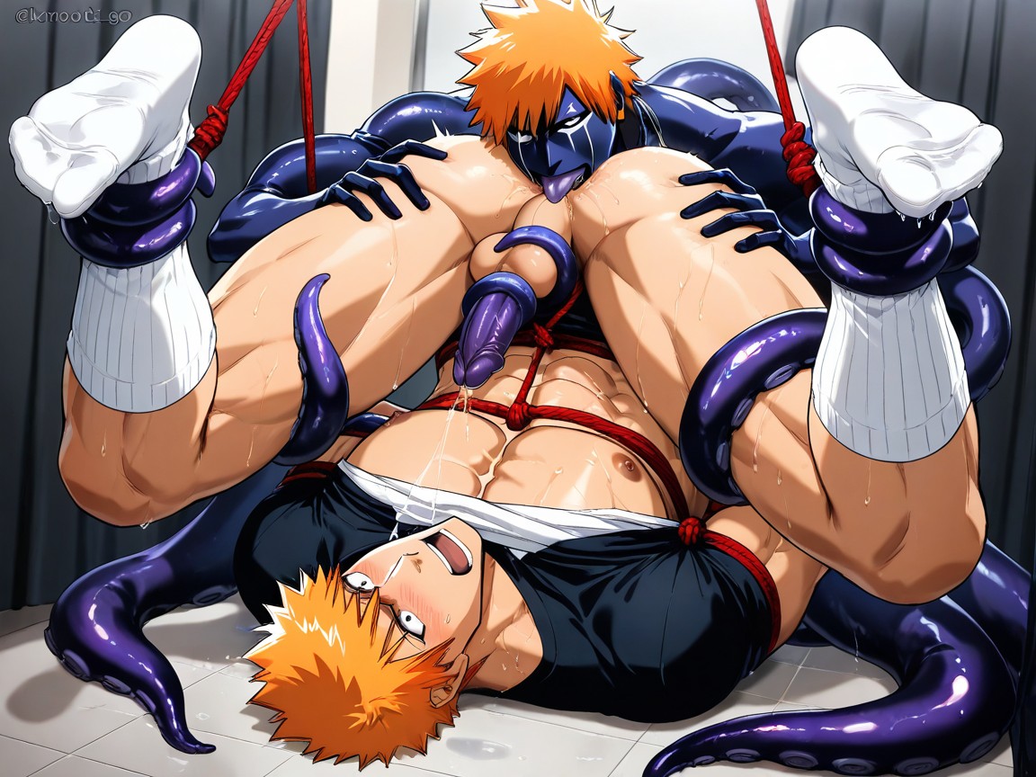 Red Football Uniform, Mostly Clothed, Kraken‘s Face Buried In Kurosaki Ichigo Ass AI Gay Porn