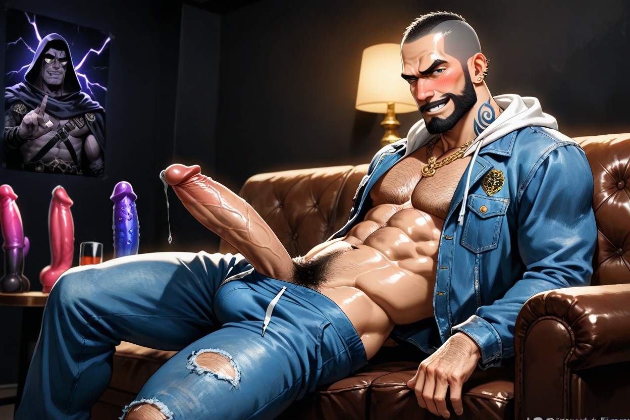 Huge Thick Vibrating Bbc Cock Looks Like Bbc Dildo, Sun God As Rugged Aggressive Latino Gangster, Pulling Up Hoodie AI Gay Porn