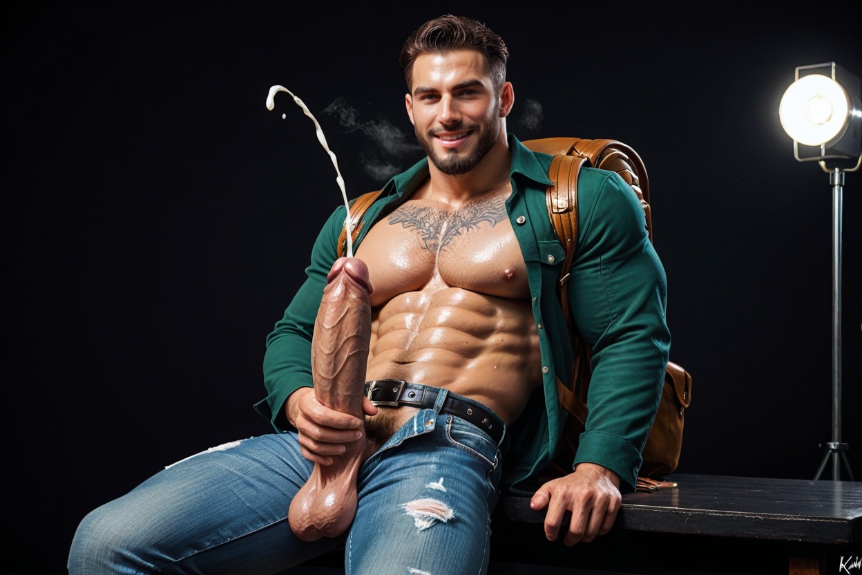 Panting, Smug Face, Unbuttoned Jeans AI Gay Porn