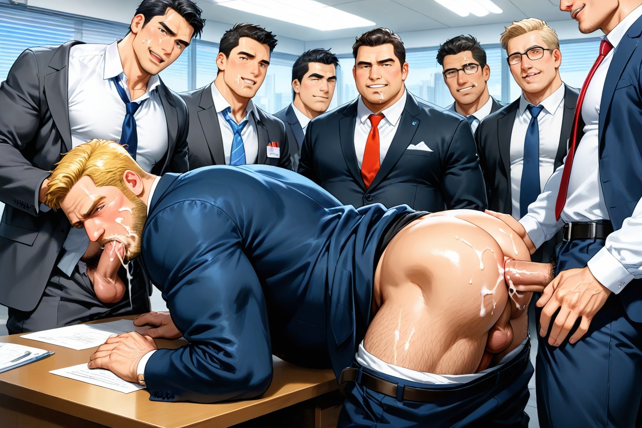 Correct Anal Sex, Cock Inserted Midway, Modern Executive Office AI Gay Porn