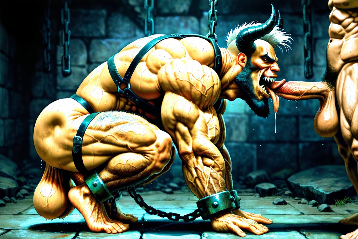 Hyper Muscular Arms, Shackles On Hands And Ankles, Huge Neck Porno IA Gay