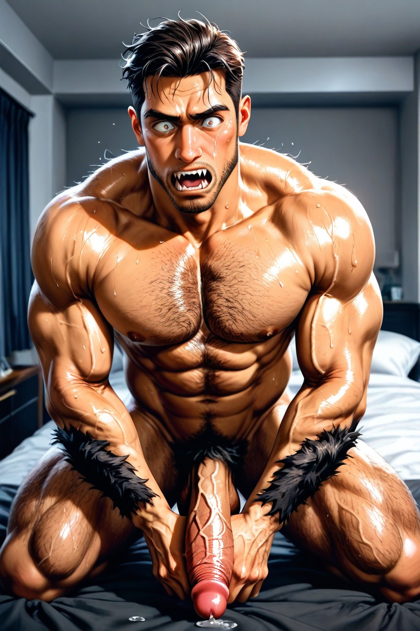 Black Hair, Long Angular Jawline, Southern European AI Gay Porn