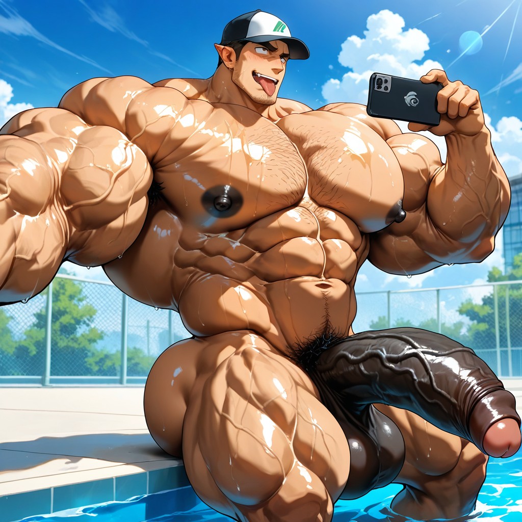 Black Nipples, Selfie, Hyper Exaggerated Gigantic Muscle Physique Porno IA Gay