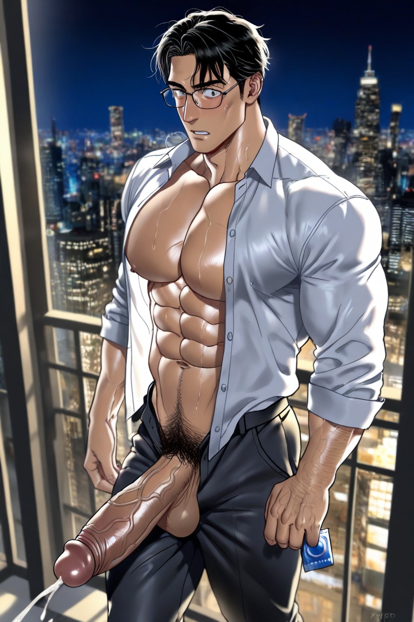 In The House At Night, 25+, Holding A Condom Pack Porno IA Gay