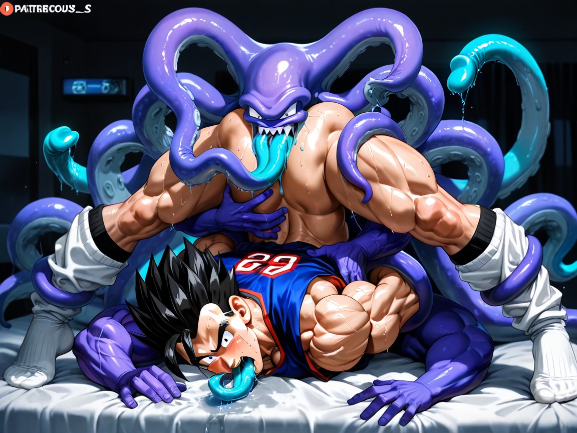Surrounded By Gang Of Kraken, Medium Cock, Multiple Hands Grabbing Gohan Arms And Legs AI Gay Porn