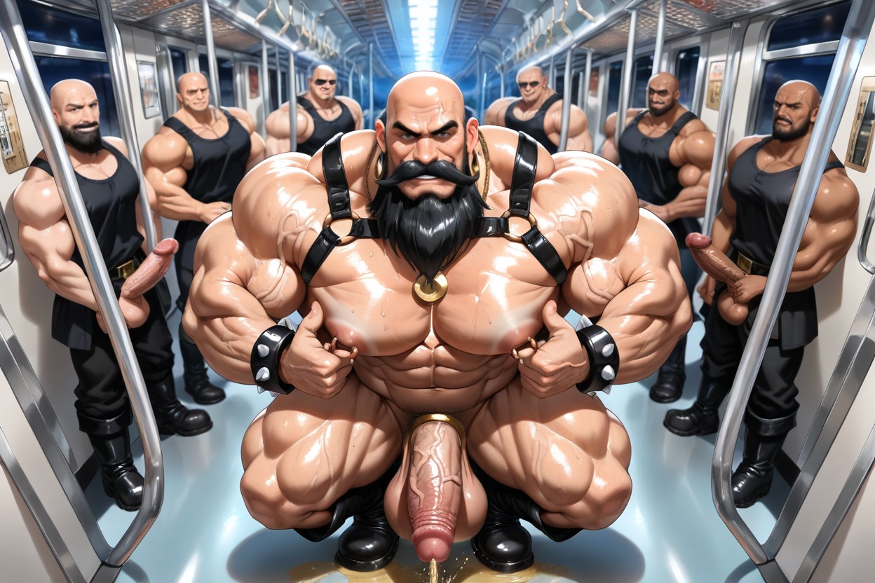 Nipple Rings, Squatting, Tan Lines AI Gay Porn