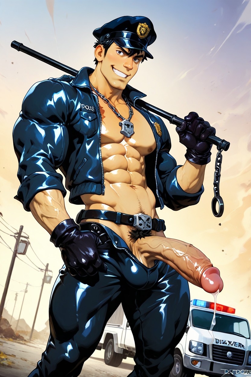 Wearing Black Gloves, Strong Lines, Pubic Hair AI Gay Porn