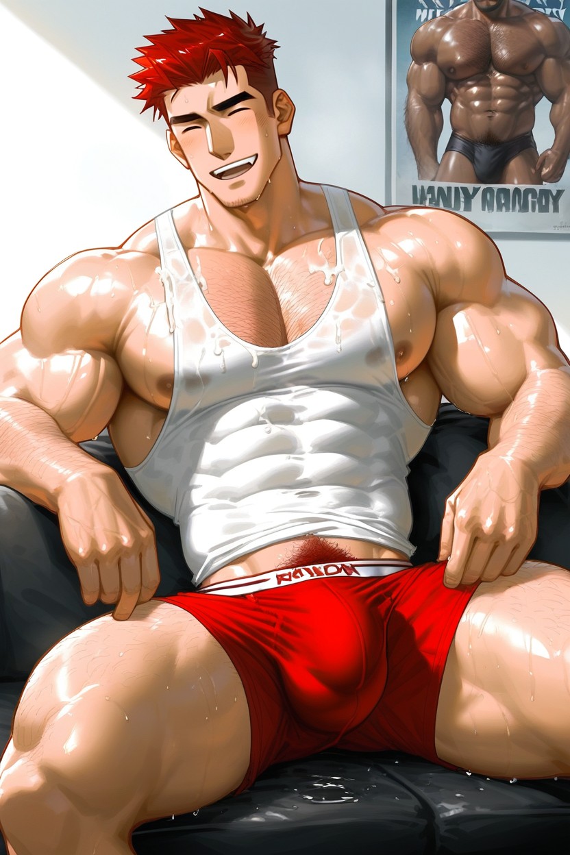 Brown Room, Fluid In Mouth, Fluid On Body AI Gay Porn