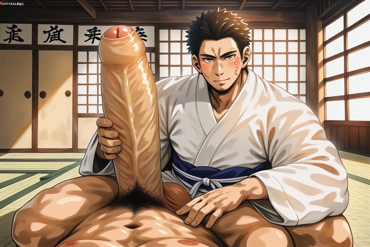 Beitemian Art Style, Males Only, Gigantic Uncut Dick With Foreskin AI Gay Porn